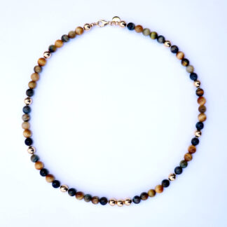 Edelstein-Kette mit Tigerauge & Falkenauge – Goldene Eleganz trifft Erdverbundenheit