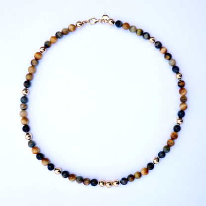 Edelstein-Kette mit Tigerauge & Falkenauge – Goldene Eleganz trifft Erdverbundenheit