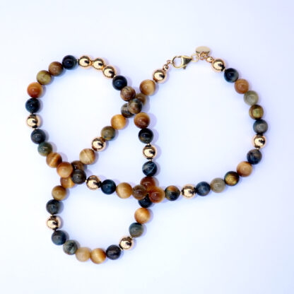 Edelstein-Kette mit Tigerauge & Falkenauge – Goldene Eleganz trifft Erdverbundenheit – Bild 2
