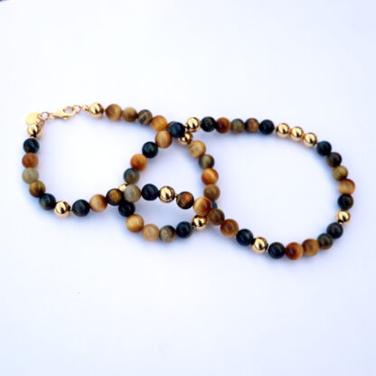 Edelstein-Kette mit Tigerauge & Falkenauge – Goldene Eleganz trifft Erdverbundenheit – Bild 3