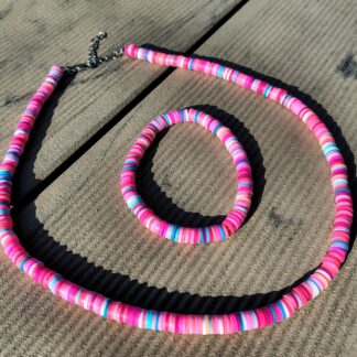 Heishi-Set „Pink Vibes“ – Kette & Armband im Boho-Sommerlook