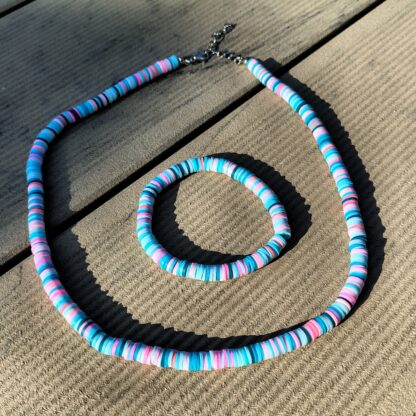 Heishi-Set „Azure Tides“ – Kette & Armband in Hellblau-Türkis