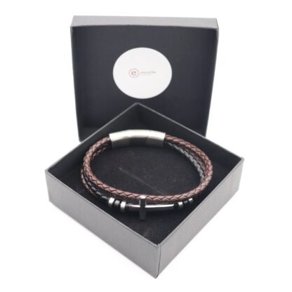 Edelstahl & Leder - Armband – 3 reihig mit poliertem Kreuz – Bild 5
