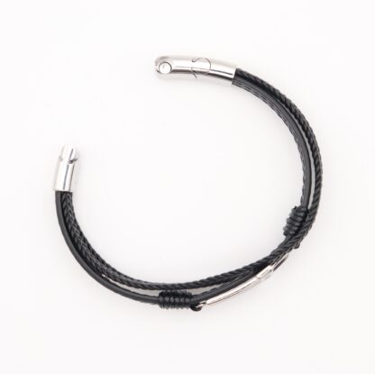 Edelstahl-Armband mit schwarzem Leder & Kreuz – 3-reihig – Bild 4